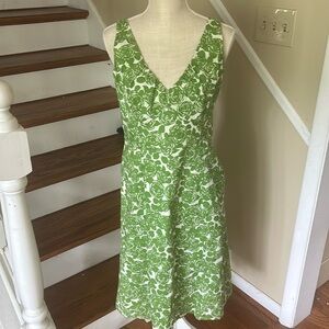 Boden Floral Sheath Dress Green White 10R Preppy Summer Business Casual Classic